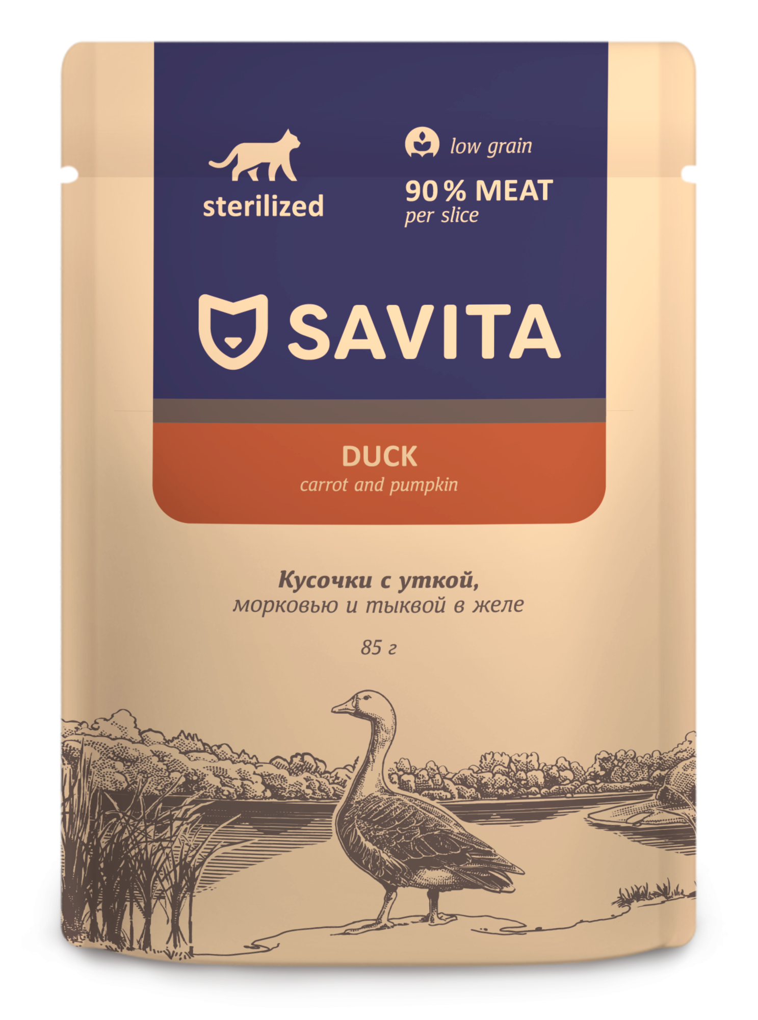 Savita Влажный корм для стерилизованных кошек,  с уткой в желе, 85гр