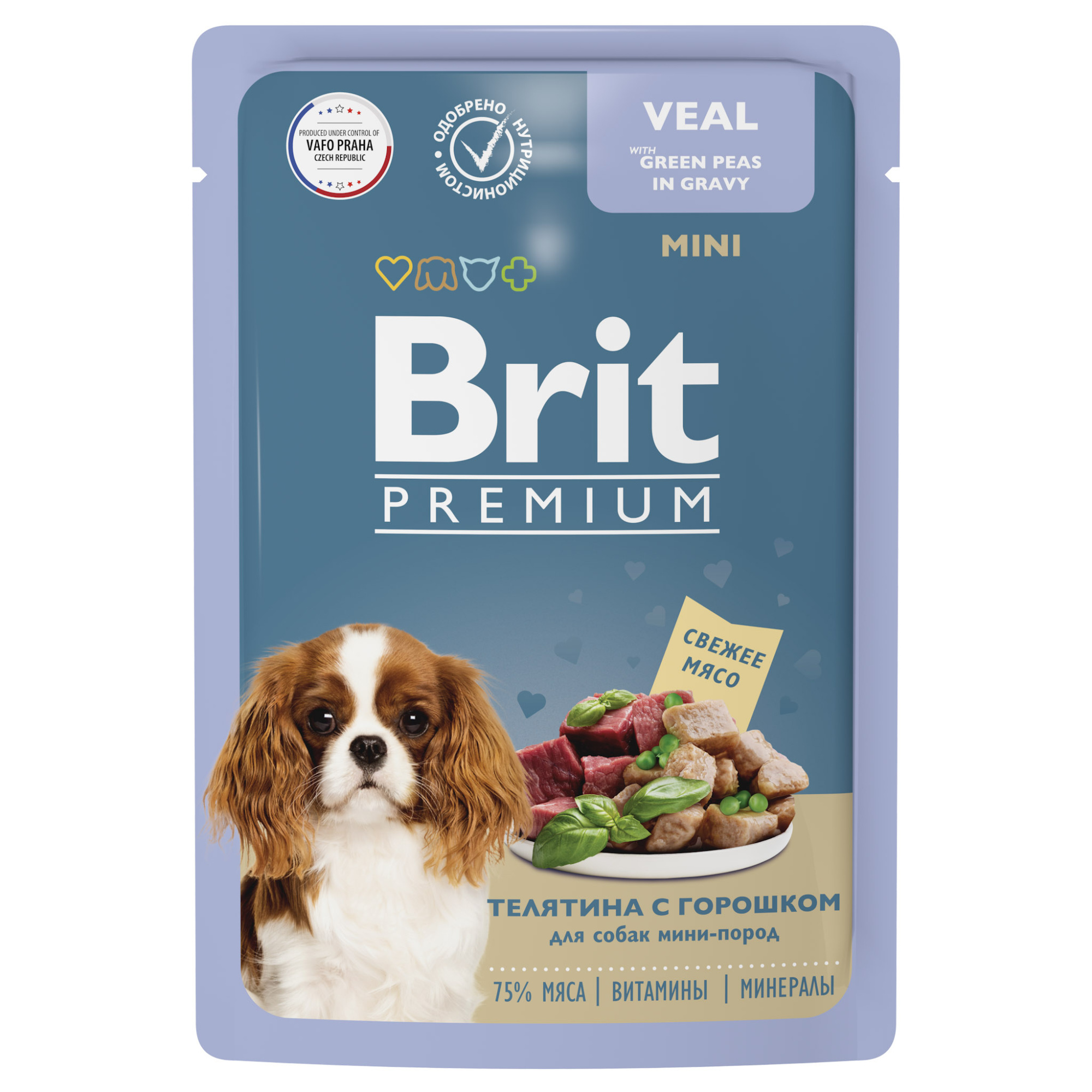 Brit Premium паучи для взрослых собак миниатюрных пород с телятиной и зеленым горошком в соусе, 85 гр, 5053827