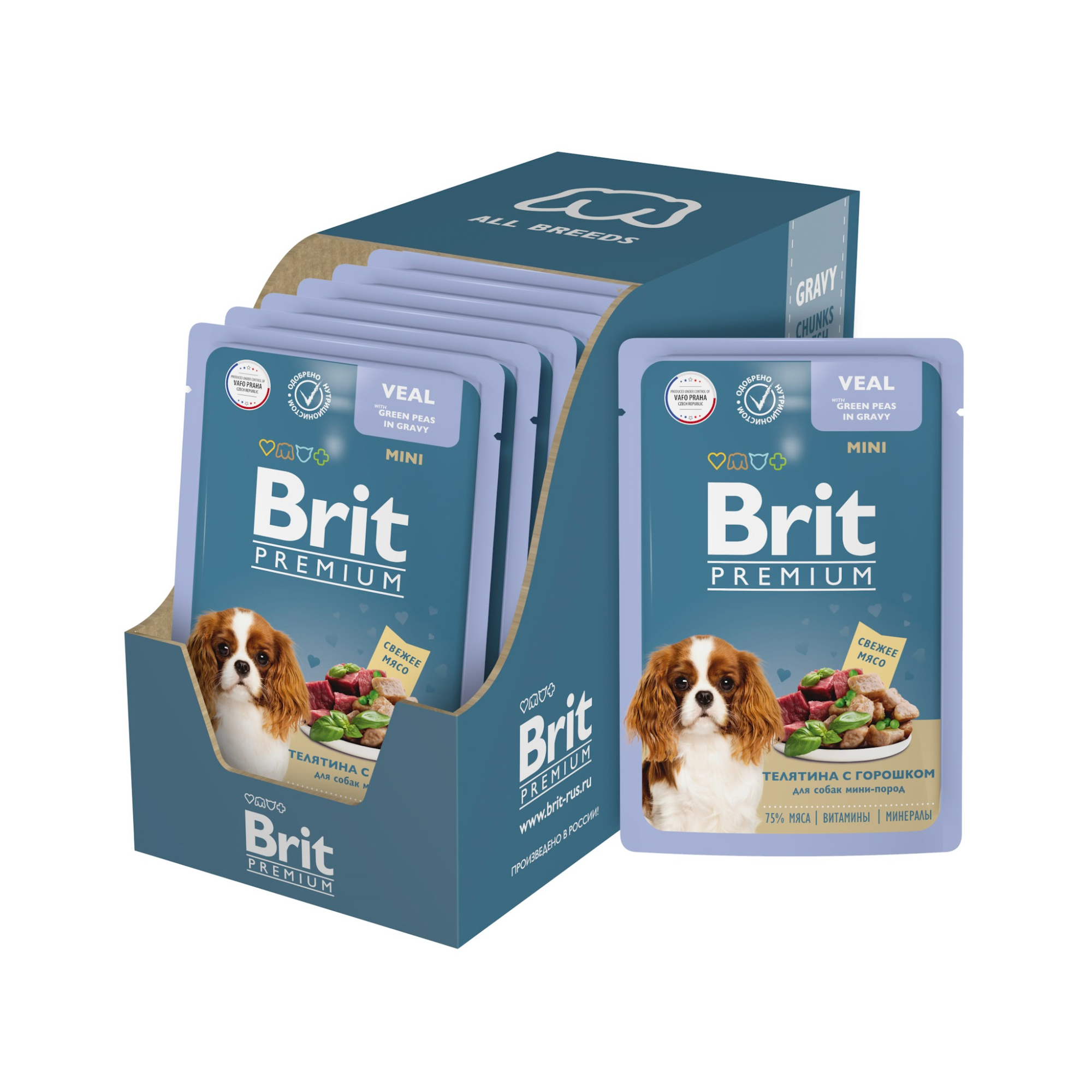 Brit Premium паучи для взрослых собак миниатюрных пород с телятиной и зеленым горошком в соусе - 85 г х 14 шт