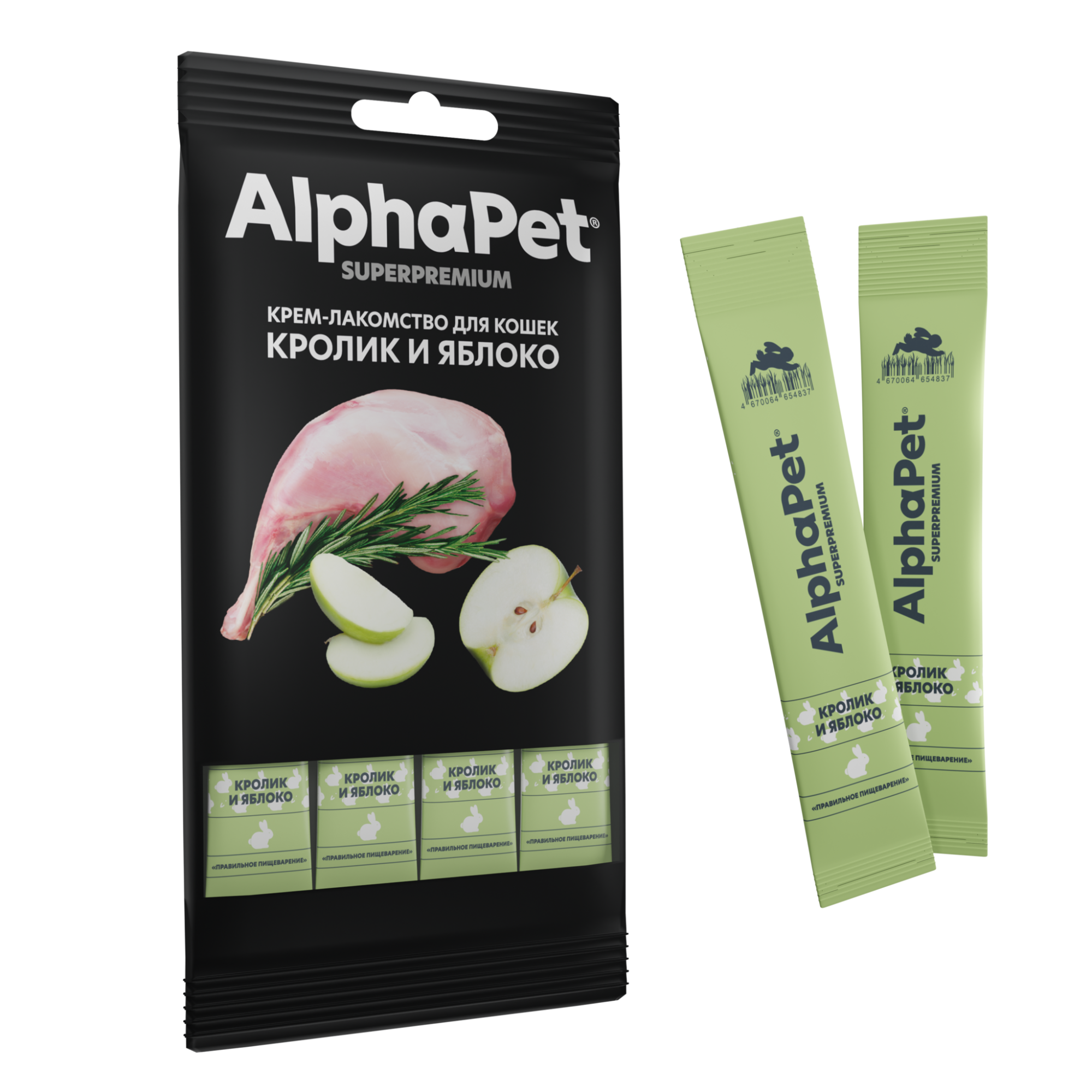 AlphaPet Крем-Лакомство для кошек с кроликом и яблоком 4х12 г