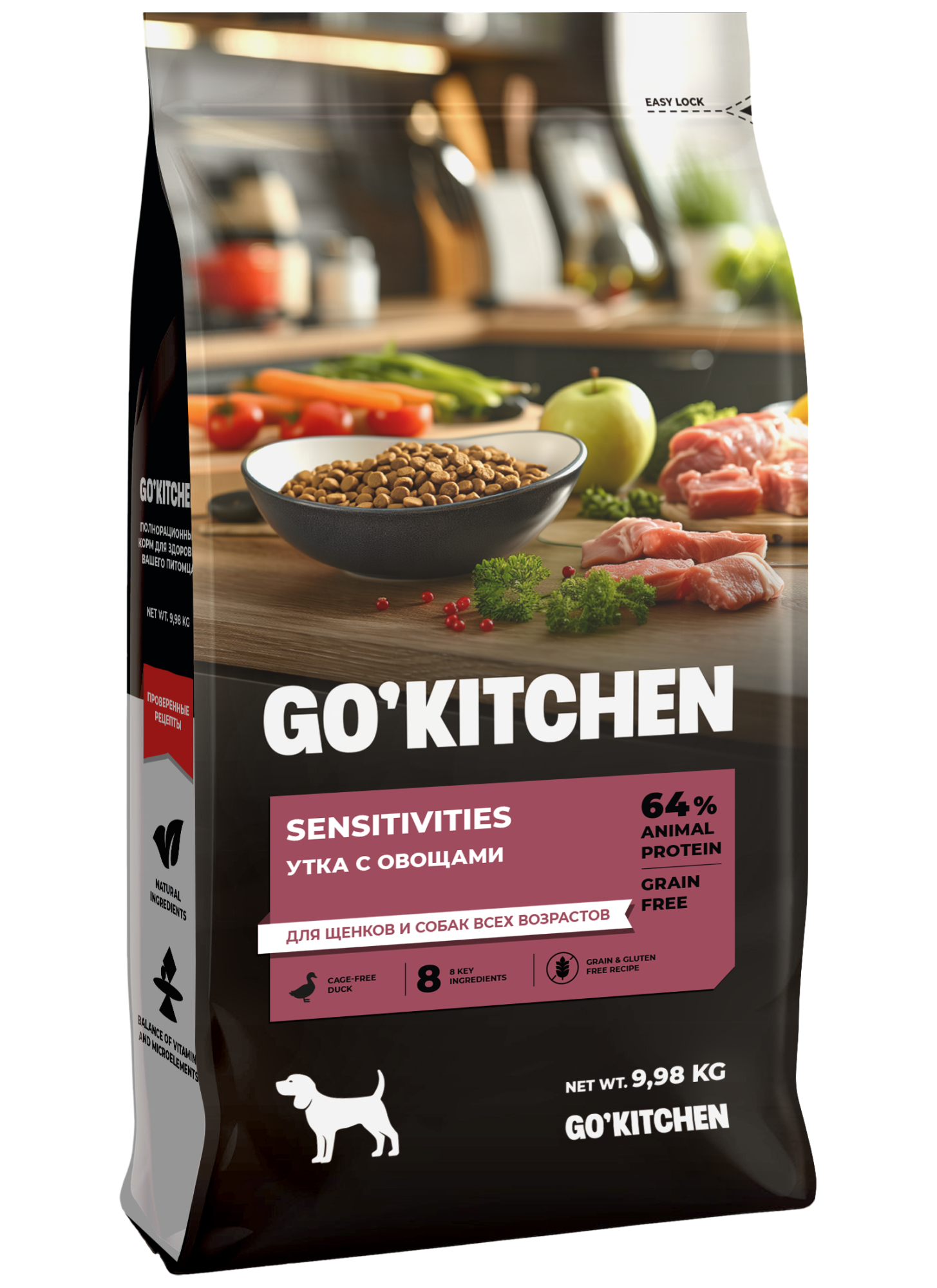 GO'KITCHEN Сухой беззерновой корм Sensitive для собак с уткой 9,98 кг 4640201673540