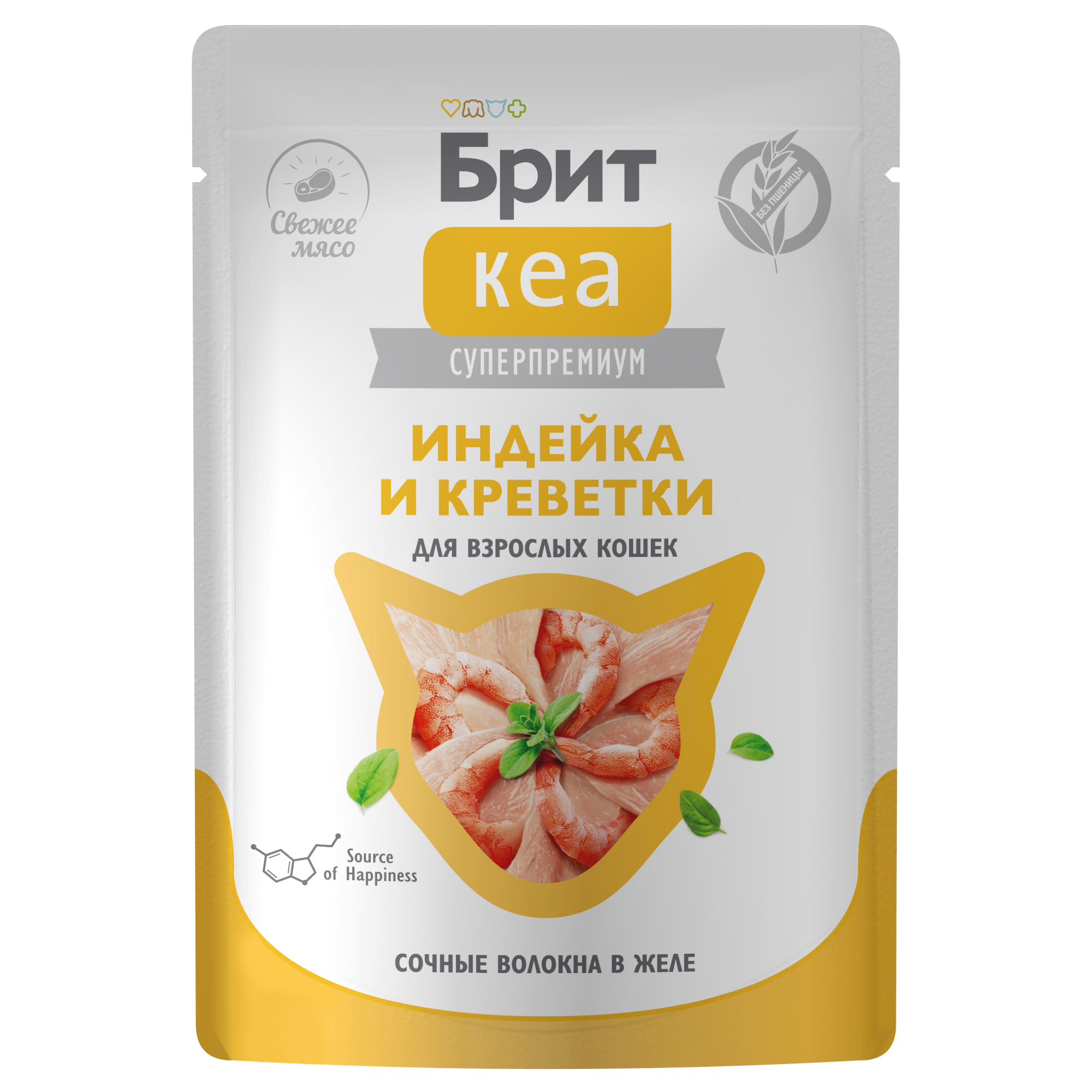 Brit Care Брит Кеа Влажный корм для взрослых кошек в желе, индейка и креветки, 75гр