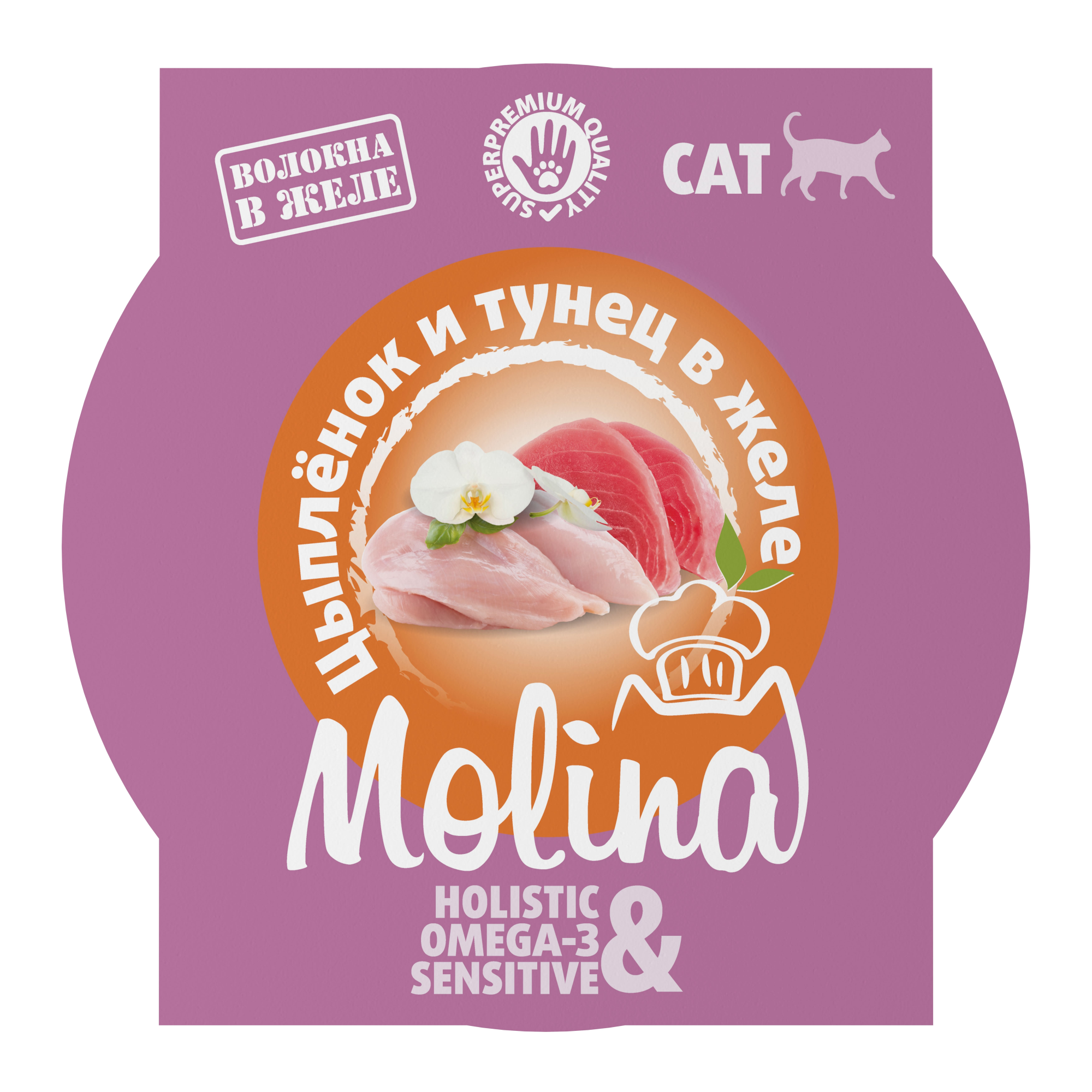 MOLINA Влажный корм для кошек с цыпленком и тунцом в желе, 75г