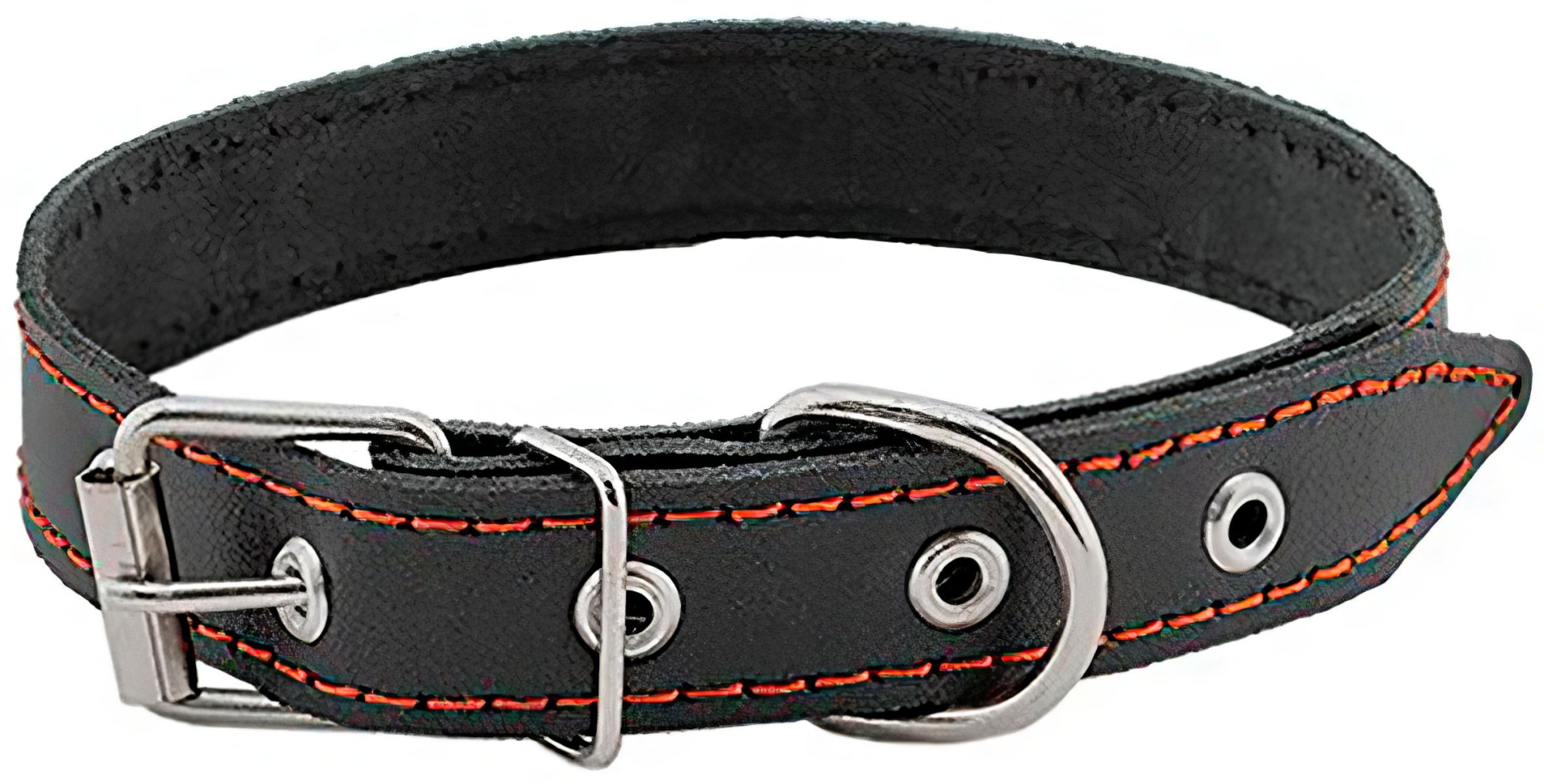 HOMEPET 15 мм 28-38 см ошейник для собак кожаный простой простроченный черный