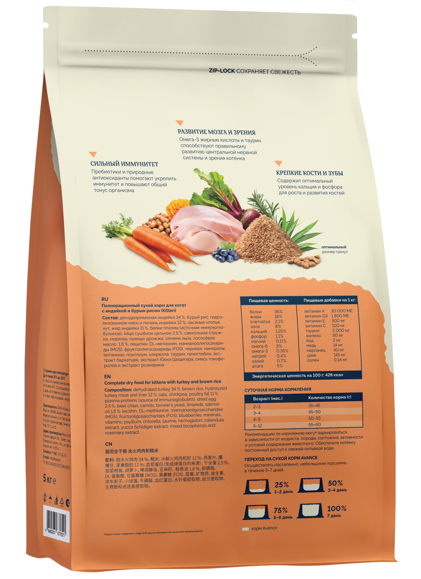 AVANCE Сухой корм для котят с индейкой 5 кг