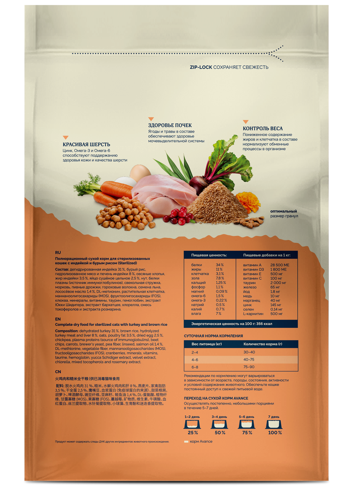 AVANCE Сухой корм для стерилизованных кошек с индейкой 0,4 кг