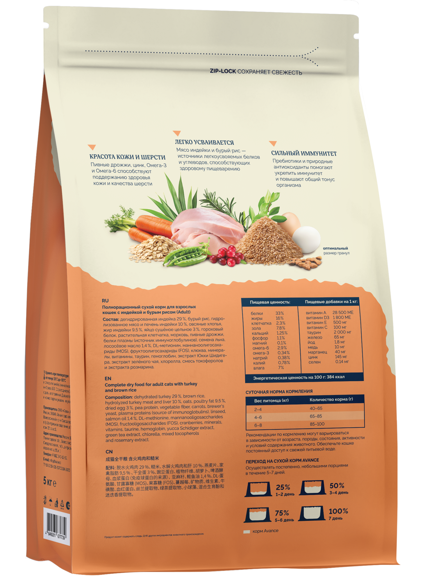 AVANCE Сухой корм для кошек с индейкой 5 кг