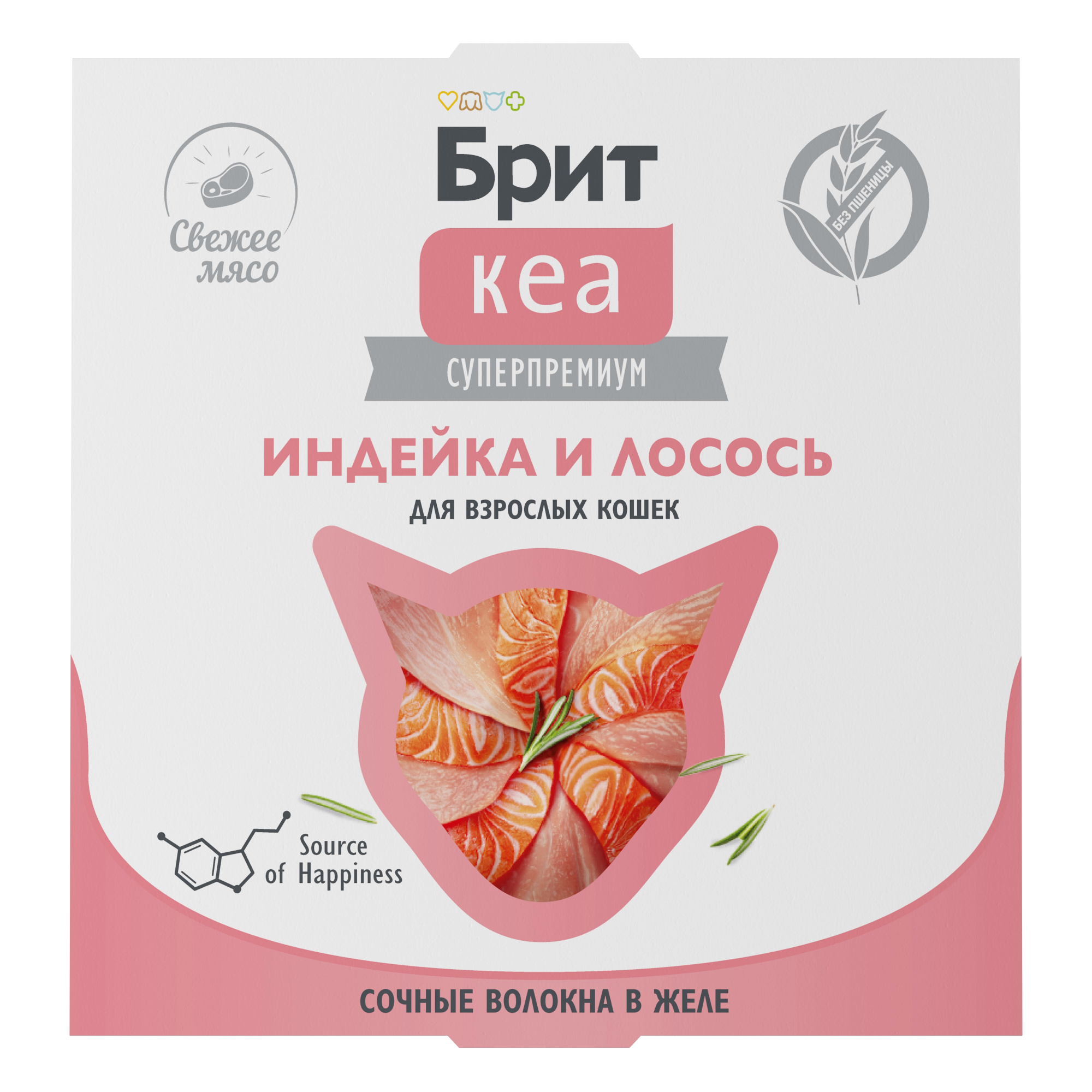 Brit Care Брит Кеа Корм для взрослых кошек в желе, индейка и лосось, 75г 1062936