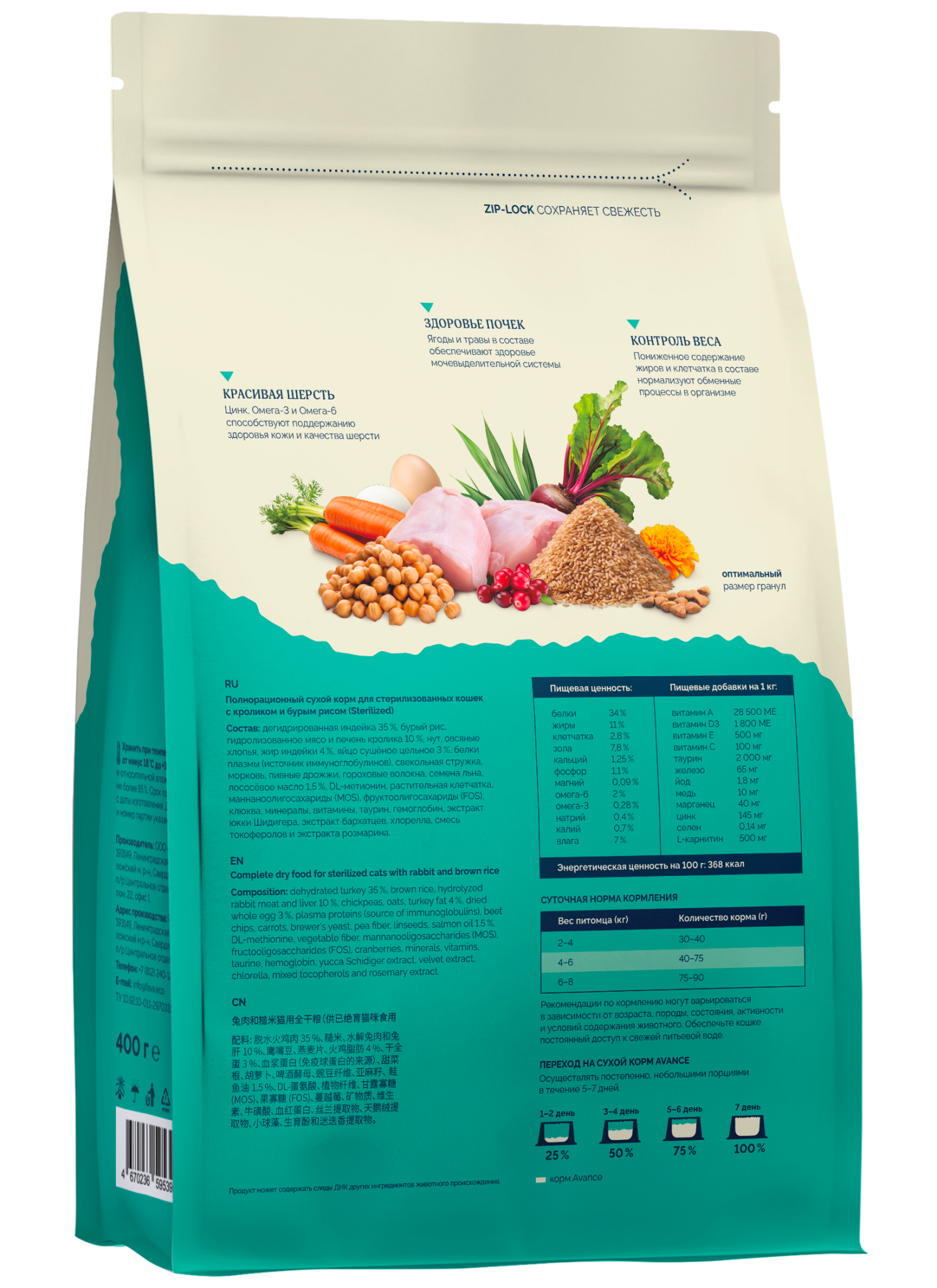 Avance Сухой корм для стерилизованных кошек с кроликом 400 гр