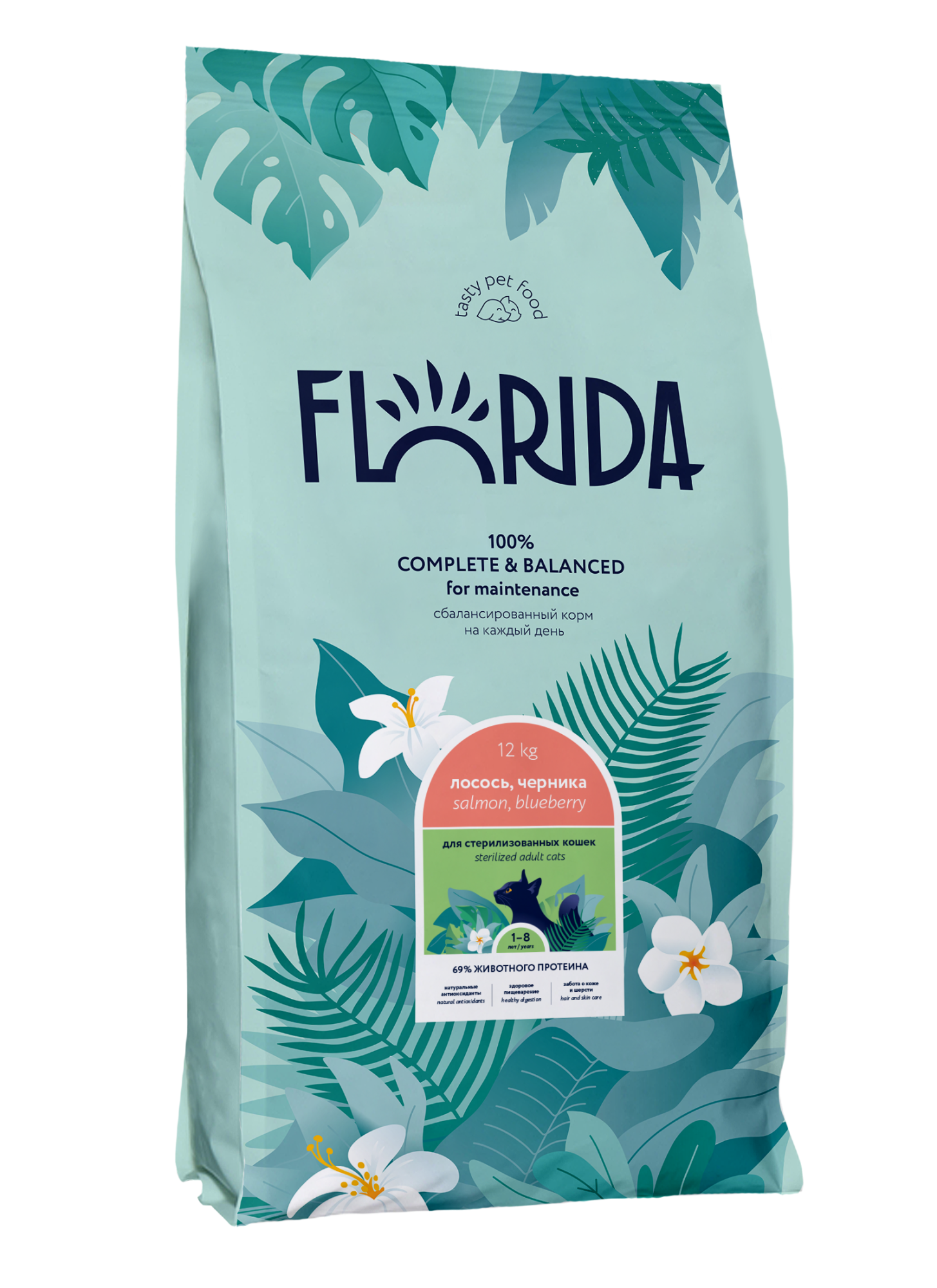 FLORIDA. Сухой корм для стерилизованных кошек с лососем 12 кг 4673725854614