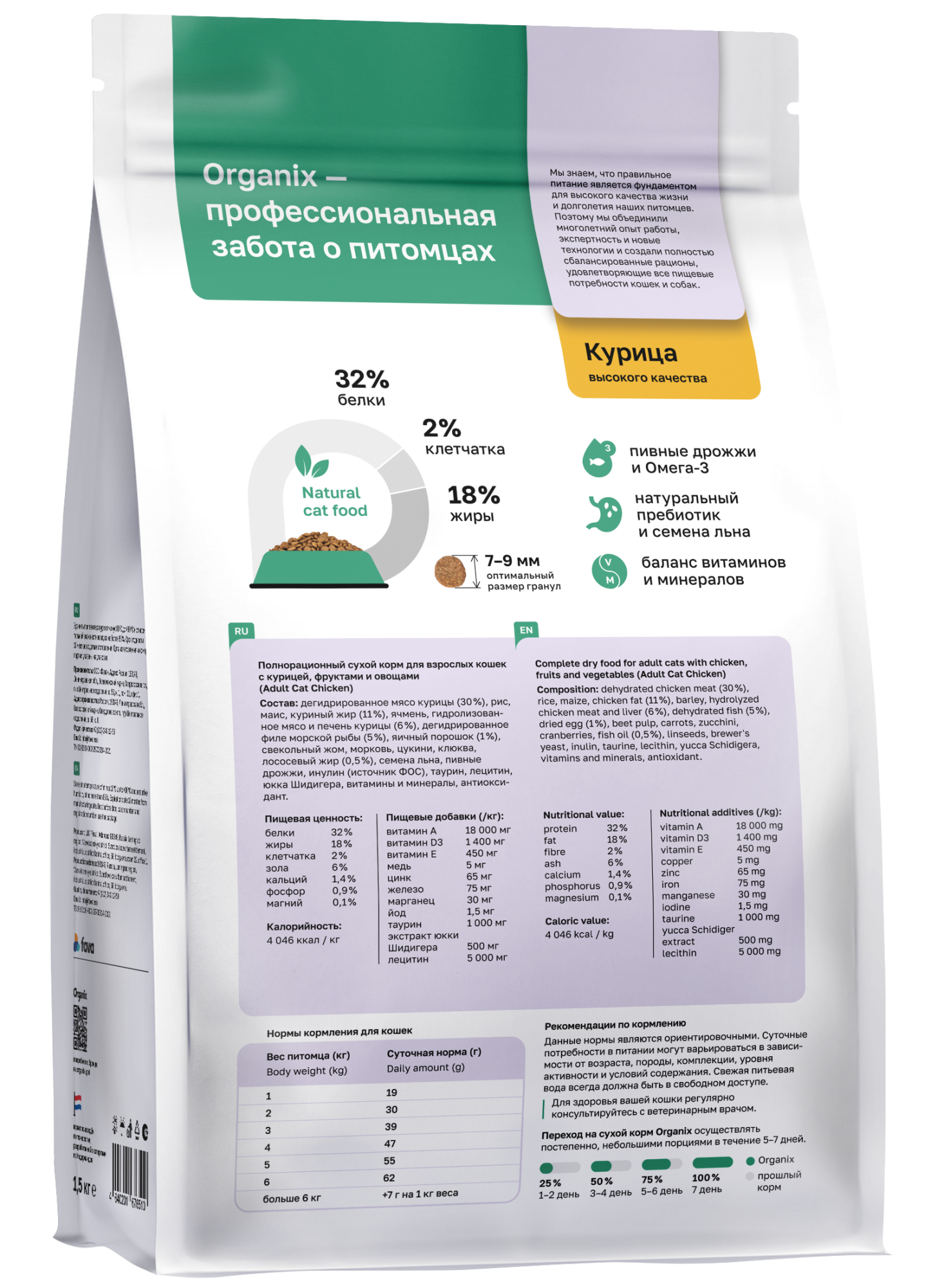 Organix Сухой корм для взрослых кошек с курицей 1,5кг 4640201676510