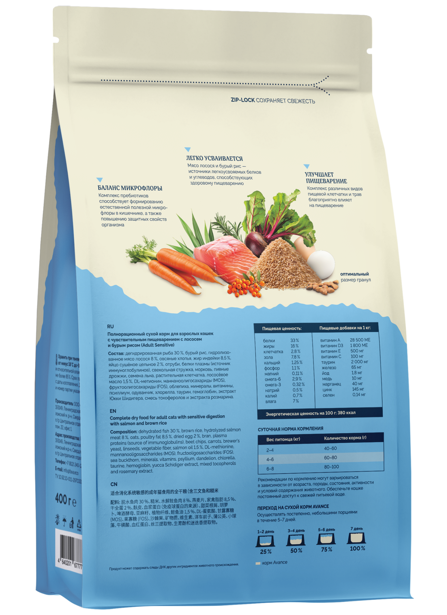 AVANCE Сухой корм для кошек Sensitive с лососем 0,4 кг